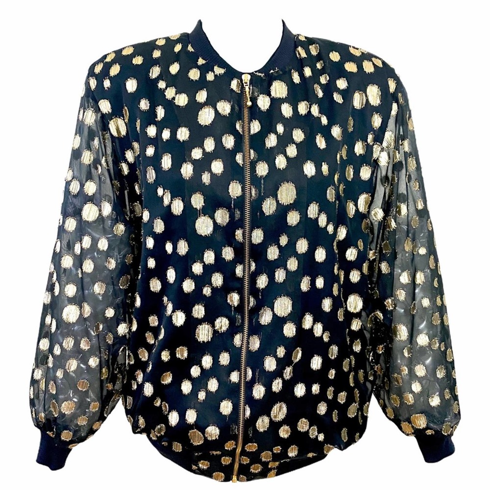 Cami Gold Polka Dot Sheer Sleeve Zip Track Jacket